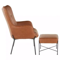 Kirklands Home Accent Chairs|Camel Faux Leather 2-pc. Chair and Ottoman Set Brown