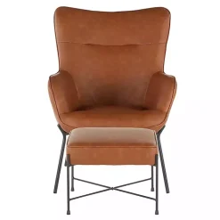 Kirklands Home Accent Chairs|Camel Faux Leather 2-pc. Chair and Ottoman Set Brown