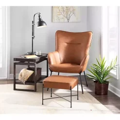 Kirklands Home Accent Chairs|Camel Faux Leather 2-pc. Chair and Ottoman Set Brown