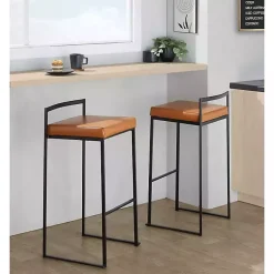 Kirklands Home Bar Stools & Counter Height Stools|Camel Faux Leather Stackable Bar Stools, Set of 2 Tan