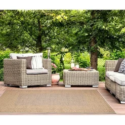 Kirklands Home Outdoor Rugs|Camel Leopard Border Outdoor Area Rug, 5x7 Tan