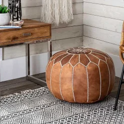 Discount Camel Moroccan Leather Pouf Poufs & Floor Cushions