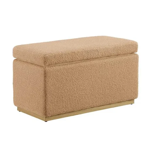 Kirklands Home Benches & Ottomans|Camel Sherpa & Pine Recgle Storage Ottoman Tan
