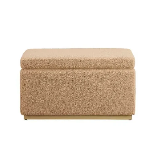 Kirklands Home Benches & Ottomans|Camel Sherpa & Pine Recgle Storage Ottoman Tan