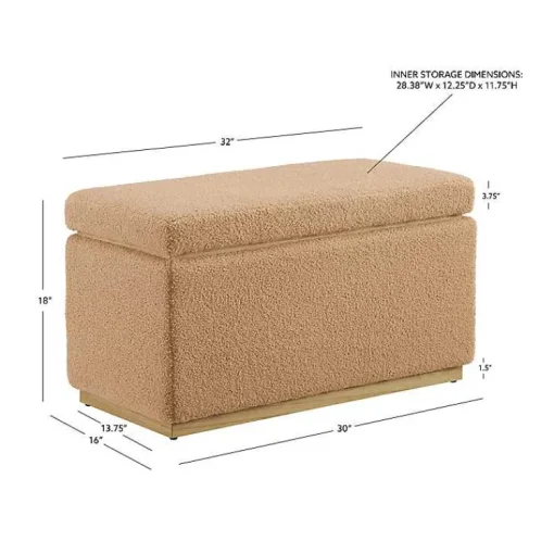 Kirklands Home Benches & Ottomans|Camel Sherpa & Pine Recgle Storage Ottoman Tan
