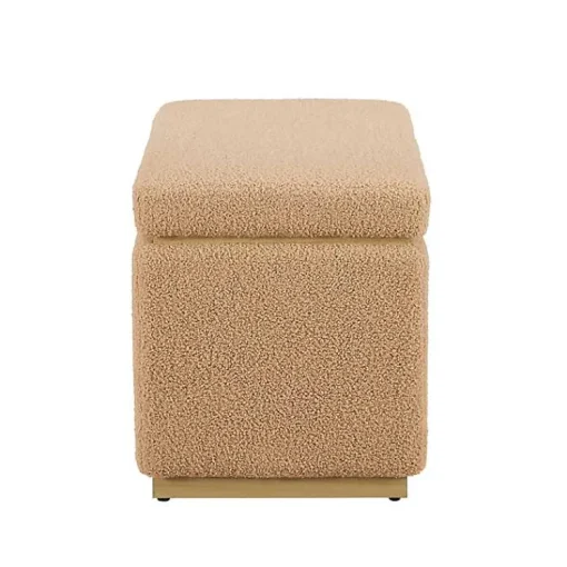 Kirklands Home Benches & Ottomans|Camel Sherpa & Pine Recgle Storage Ottoman Tan