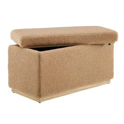 Kirklands Home Benches & Ottomans|Camel Sherpa & Pine Recgle Storage Ottoman Tan