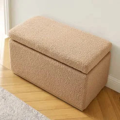 Kirklands Home Benches & Ottomans|Camel Sherpa & Pine Recgle Storage Ottoman Tan