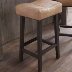 Kirklands Home Bar Stools & Counter Height Stools|Camel Wood and Leather Backless Stool Tan