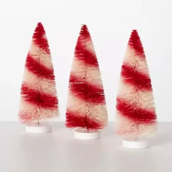 Sale Candy Cane Bottle Brush Christmas Trees, Set of 3 Christmas Decorations