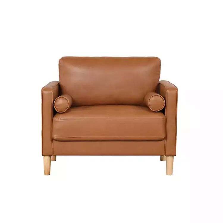 Kirklands Home Accent Chairs|Caramel Faux Leather Chelsea Accent Chair Brown