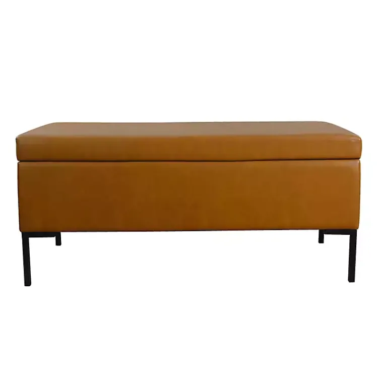 Kirklands Home Benches & Ottomans|Caramel Vegan Leather Storage Bench Brown