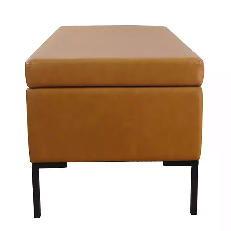 Kirklands Home Benches & Ottomans|Caramel Vegan Leather Storage Bench Brown