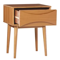 Kirklands Home Nightstands|Caramel Wood Mid-Century Modern Nightsd Tan