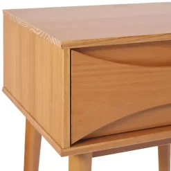 Kirklands Home Nightstands|Caramel Wood Mid-Century Modern Nightsd Tan
