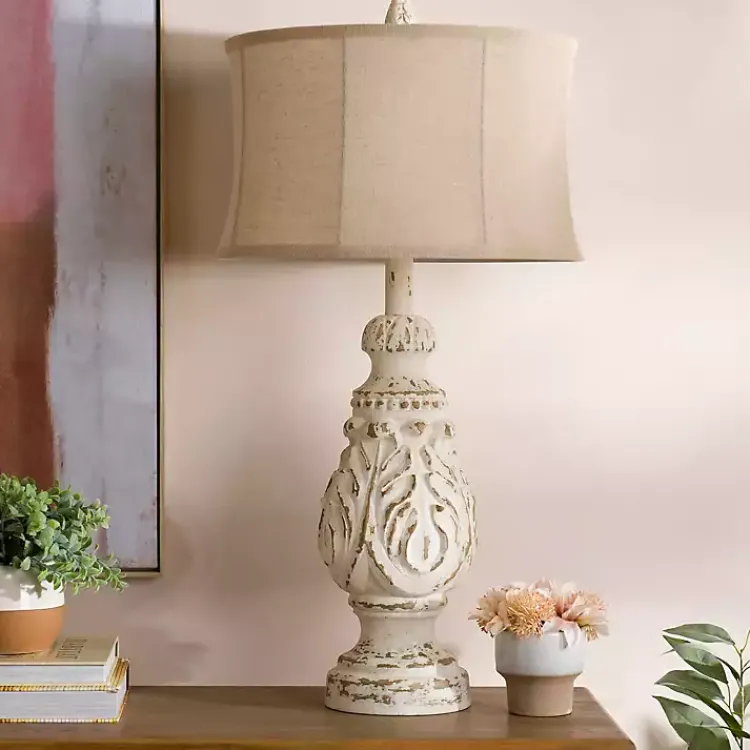 Kirklands Home Table Lamps|Caroline Distressed Cream Table Lamp Tan