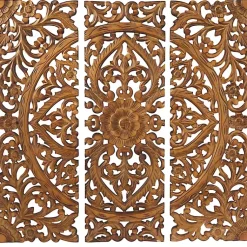 Kirklands Home Wall Plaques|Carved Mahogany 3-pc. Triptych Wall Panels Gold