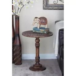 Kirklands Home Accent & End Tables|Carved Mandala Mango Wood Accent Table Brown