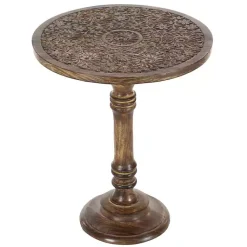 Kirklands Home Accent & End Tables|Carved Mandala Mango Wood Accent Table Brown