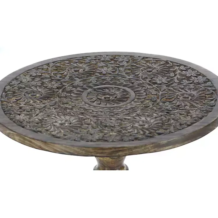 Kirklands Home Accent & End Tables|Carved Mandala Mango Wood Accent Table Brown