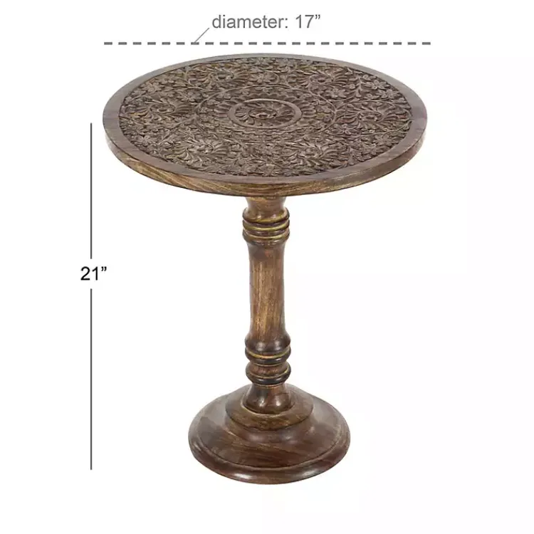 Kirklands Home Accent & End Tables|Carved Mandala Mango Wood Accent Table Brown