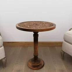 Kirklands Home Accent & End Tables|Carved Mandala Mango Wood Accent Table Brown