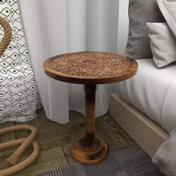 Kirklands Home Accent & End Tables|Carved Mandala Mango Wood Accent Table Brown
