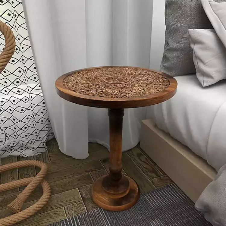 Kirklands Home Accent & End Tables|Carved Mandala Mango Wood Accent Table Brown