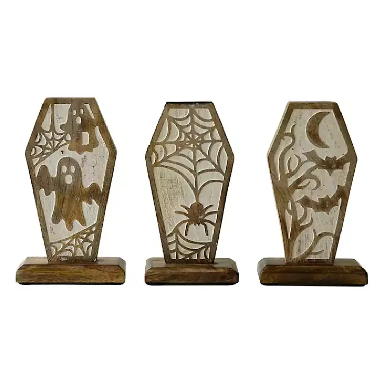 Hot Carved Wooden Coffin Statues, Set of 3 Halloween