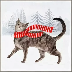 Cat with Red Scarf Christmas Canvas Wall Plaque Christmas Art & Wall Decor