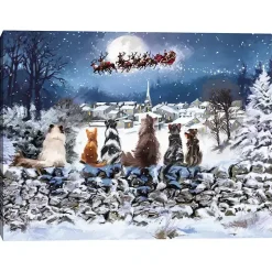 Clearance Cats Under Starry Sky Christmas Canvas Art Print Christmas Art & Wall Decor
