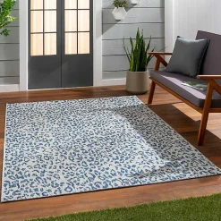 Kirklands Home Outdoor Rugs|Cauli Leopard Print Outdoor Rug, 7x10 Blue