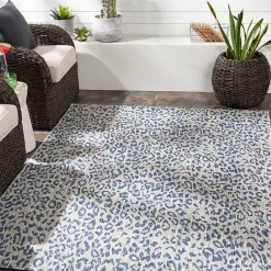 Kirklands Home Outdoor Rugs|Cauli Leopard Print Outdoor Rug, 8x12 Blue
