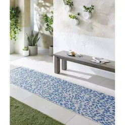 Kirklands Home Outdoor Rugs|Cauli Leopard Print Outdoor Runner Rug, 2x12 Blue