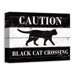 Online Caution Black Cat Crossing Halloween Canvas Print Halloween