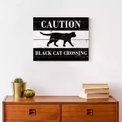 Online Caution Black Cat Crossing Halloween Canvas Print Halloween