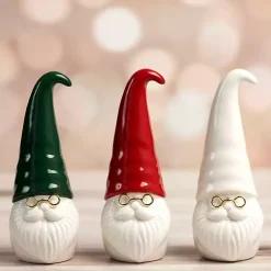 Ceramic Santa Gnomes with Glasses, Set of 3 Christmas Decorations