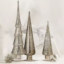 Discount Champagne Mercury Glass Christmas Trees, Set of 3 Christmas Decorations