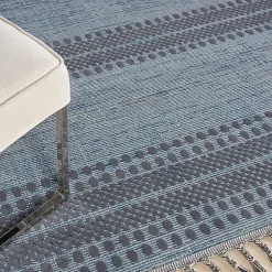 Kirklands Home Area Rugs|Charcoal and Blue Stripes Fringe Area Rug, 7x10