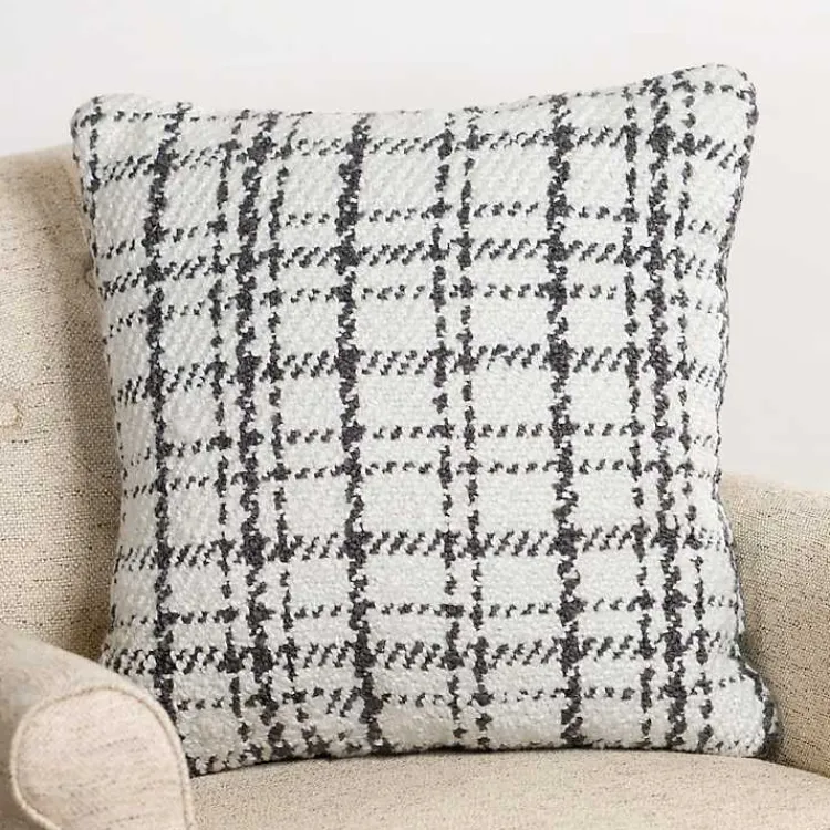 Sale Charcoal and White Boucle Plaid Pillow Pillows