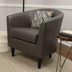 Kirklands Home Accent Chairs|Charcoal Faux Leather Winslow Accent Chair Gray