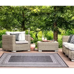 Kirklands Home Outdoor Rugs|Charcoal Linear Macy Indoor/Outdoor Area Rug, 4x7 Black