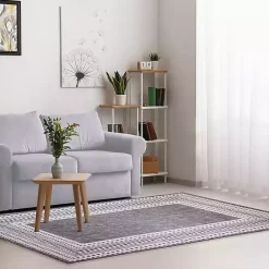 Kirklands Home Outdoor Rugs|Charcoal Linear Macy Indoor/Outdoor Area Rug, 7x9 Black