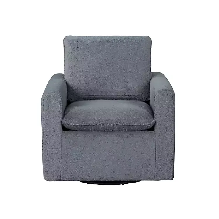 Kirklands Home Accent Chairs|Charcoal Sherpa Peri Swivel Armchair Gray