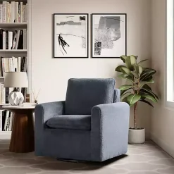 Kirklands Home Accent Chairs|Charcoal Sherpa Peri Swivel Armchair Gray