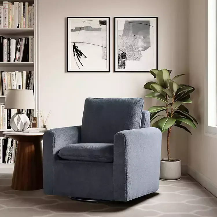Kirklands Home Accent Chairs|Charcoal Sherpa Peri Swivel Armchair Gray
