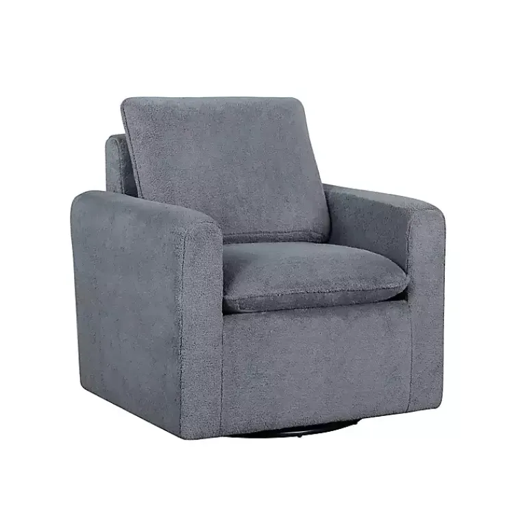 Kirklands Home Accent Chairs|Charcoal Sherpa Peri Swivel Armchair Gray