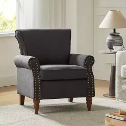 Kirklands Home Accent Chairs|Charcoal Upholstered Henry Armchair Gray