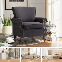 Kirklands Home Accent Chairs|Charcoal Upholstered Henry Armchair Gray