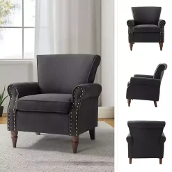 Kirklands Home Accent Chairs|Charcoal Upholstered Henry Armchair Gray